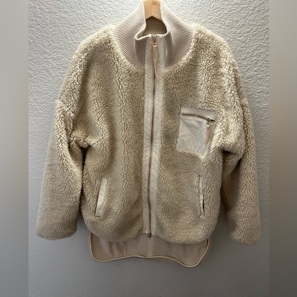 Varley Marney Sherpa Jacket Cream M | Oversized Ribbed Neck Longline Cozy Winter - Picture 7 of 15